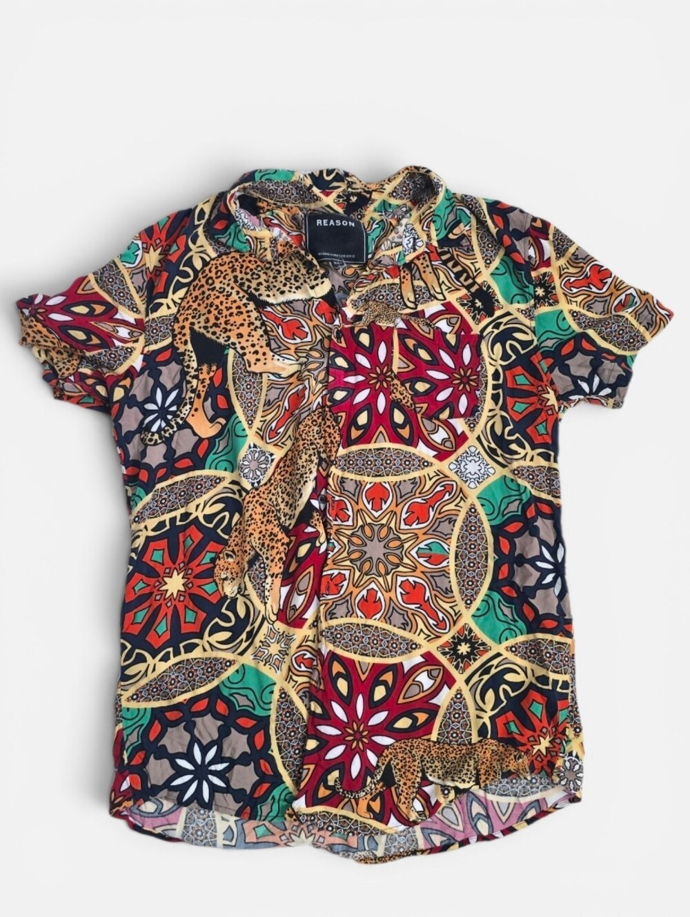 REASON Multicolor Tribal Patterned Men's Button-Up Animal Print Shirt